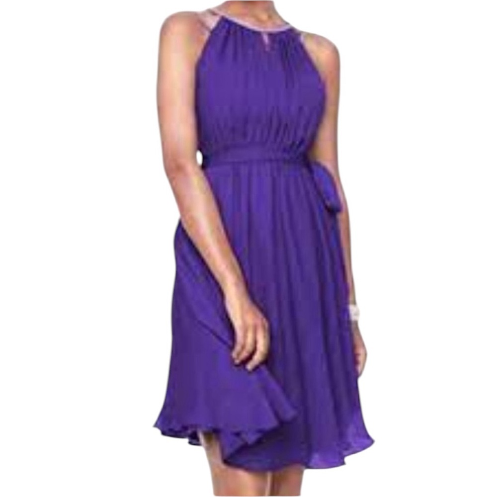 David's Bridal Purple Beaded Straps Chiffon Dress Sz 12